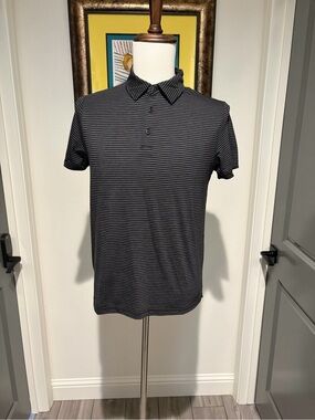 Fresh Clean Threads Men's Striped Short-Sleeve Polo in Black and Gray
